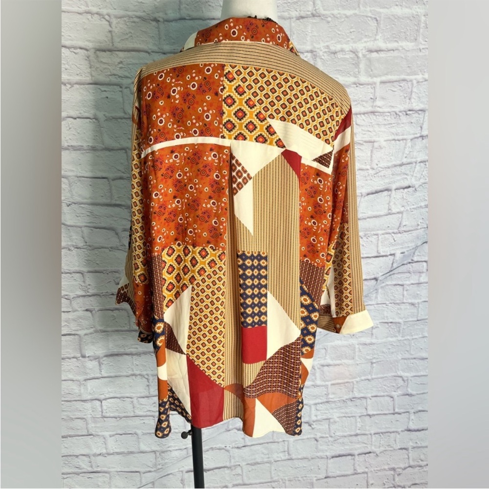 Rose and Olive patchwork printed button down blouse women’s size 2X - Picture 4 of 6